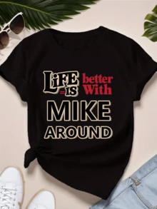 Motivational Phrase In Large Letters Celebrating The Joy Of Sharing Life With Someone Special, Conveying Positive Energy And Daily Friendship. Women's Casual, Modern, Informal T-Shirt - 黑色 - 查看 8