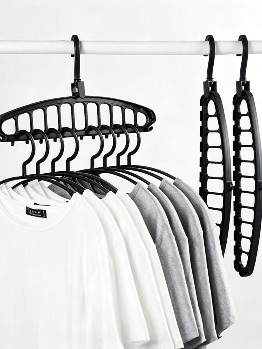 Space-Saving Design With Rotating Hooks Hanging Storage Rack, Stylish Foldable Clothes Rack, Can Neatly Hold Nine Pieces Of Clothing, Multi-Functional Magic Closet System, Foldable Non-Slip Plastic Clothes Rack