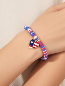2/1 pieza Pulsera Patriótica del Día de la Independencia, Accesorios Decorativos con Forma de Estrella y Corazón de la Bandera Americana, Cuerda de Mano, Adecuado para la Decoración del 250 Aniversario del Día de la Independencia, Regalos de Decoración de Fiesta, Festivales, Accesorios de Decoración de Carnaval de Fiesta - Ver 5
