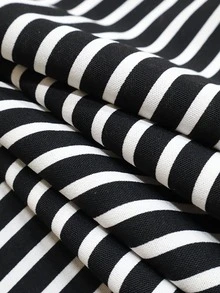 Vestido maxi de línea A de ajuste ceñido con cuello de camisa, manga larga, cinturón y rayas blancas y negras tejidas sin estiramiento para mujer - Blanco y Negro - Ver 5