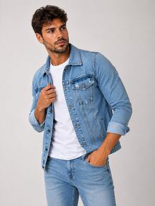 Men's Winter Denim Jacket - 淺色牛仔褲 - 查看 2
