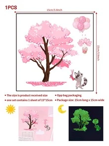 1pc Cartoon Pink Rabbit, Tree, Butterfly Wall Sticker, Removable Matte Self-Adhesive Wall Decal For Living Room, Bedroom, Kids Room, Home Decor, Spring Decoration, Gift - Pink - Glow-in-the-dark - View 5