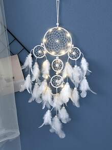 1pc White Feather 5-Ring Dreamcatcher, Fashionable Home Wind Chime Dreamcatcher Decor, For Home, Wedding, Room Decoration (Feathers Are Artificial) - White  Rings - View 7