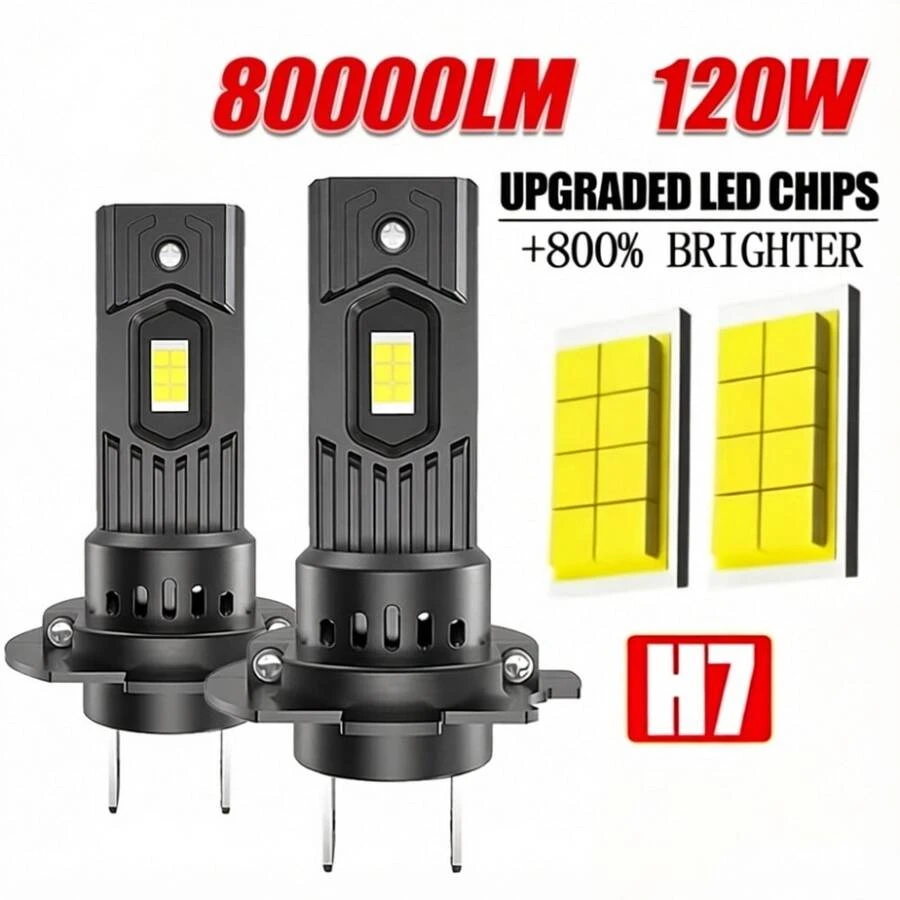 HYNBYZJ 2 bóng đèn LED H7H4 H1 80000LM Canbus không báo lỗi, có quạt, chip CSP, đèn pha mini xoay 360 độ, 12V, 6000K trắng. - A - Xem 1