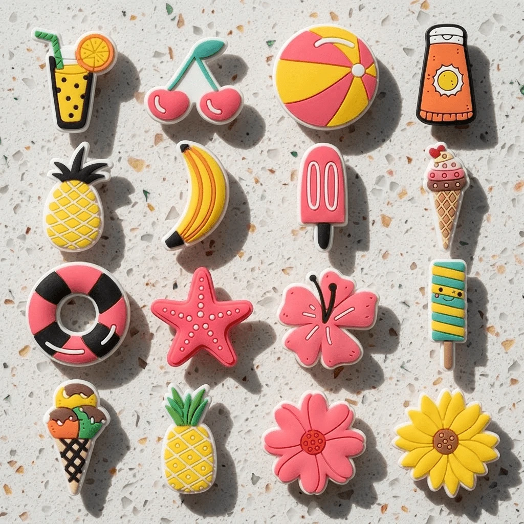 16pcs Personalized Summer Beach Theme PVC Decorative Charms - Includes Tropical Fruit And Ice Cream Patterns - Suitable For Sandals And Clogs - Multicolor - View 1