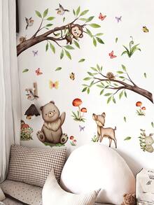 3 Tree-Themed Wall Stickers: Forest Big Tree With Birds / Cartoon Forest Animals / Weeping Willow With Flowers And Birds, Self-Adhesive And Removable PVC Stickers, DIY Wall Decor For Living Room, Entryway, And Bedroom - Wall Stickers - View 8