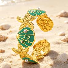 VceTd 1pc Vacation Style Enamel Craft Marine Life Design Stainless Steel Women's Bracelet Suitable For Beach Vacation Wear - Yellow Gold - View 9