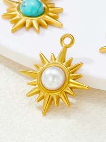1pc/3pcs Natural Stone Sun Pendant Set, 18K Gold Plated Stainless Steel, DIY Jewelry Making Pendant, Turquoise, Pearl, Tiger Eye Optional - Inset Translation - View 3