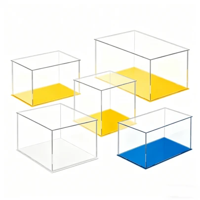 1 pezzo Teca espositiva in acrilico trasparente - Vetrina, base gialla, diverse opzioni di dimensione, organizer da scrivania antipolvere - Stile contemporaneo, in materiale plastico per action figure, modellini di auto, collezioni, per camera, negozio e scrivania d'ufficio
