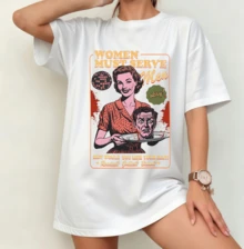 Retro "Women Must Serve Men" Statement T-Shirt | Gender-Neutral Oversized Funny Shirt White - White - View 6
