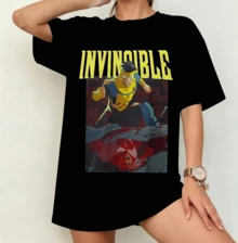 Invincible Mark Grayson Anime T-Shirt | Gender-Neutral Oversized Superhero Fan Shirt Black - Black - View 1