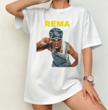 Rema Retro Portrait T-Shirt | Gender-Neutral Oversized Afrobeats Fan Shirt White - White - View 9