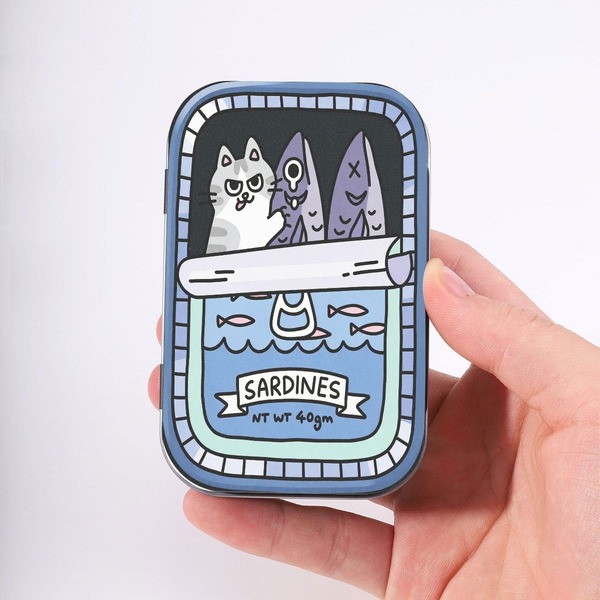 1pc Compact Sardine Style Graphic Tin Box, Convenient Storage Box For Coins, Buttons, Hooks, Jewelry, Cards And Small Parts, Suitable For Pocket, Handbag, Travel, Great Gift For Friends And Family