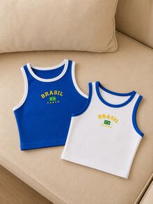 Kit Of 2 Brazil Women's Tank Top Ribbed Jerseys, World Cup Fashion - Blue + White - View 3