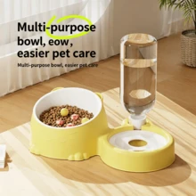 二合一自动补水宠物碗，15°倾斜颈部保护猫狗食物饮水器，带350毫升水瓶 - 350ml - 查看 3