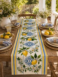 1 pieza Camino de mesa de lino con estampado de estrella de mar y concha de estilo costero, diseño de coral con tema de playa, decoración náutica con borde de olas, adecuado para cocina, comedor, patio y fiestas de verano - Multicolor - Ver 5