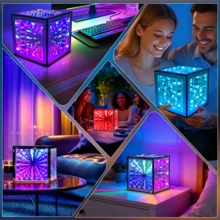 1 pieza Cubo mágico RGB infinito, luz de noche LED multicolor, decoración de sala de juegos, cable USB de 4 teclas, brillo ajustable, luz ambiental, luz de noche minimalista moderna para dormitorio, cabecera, sala de juegos, lámpara de escritorio con función de atenuación - USB - Ver 10