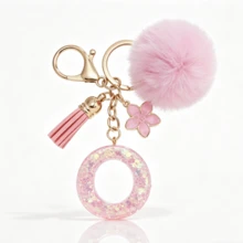 A-Z Fluffy Pom Pom Keychain, Fashionable Bag Charm & Key Ring, Holiday Bag Accessory, Perfect Gift For Valentine's Day/Birthday/New Year - Pink - View 27