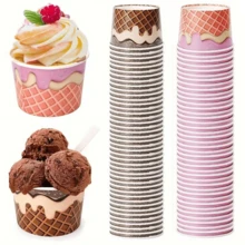 10 Stücke/70 Stücke 7 Farben Eiscreme-Papierbecher, Blau, Rosa, Hellrosa, Hellblau, Lila, Braun, Gelb mit Waffel-Kegel- und Streusel-Muster Dessertschalen, geeignet für Eiscreme-Sundae, gefrorenen Joghurt, Babyparty, Geburtstagsparty, Sommer-Eiscreme-Party-Zubehör - Mehrfarbig - Übersicht 6