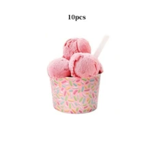 10 Stücke/70 Stücke 7 Farben Eiscreme-Papierbecher, Blau, Rosa, Hellrosa, Hellblau, Lila, Braun, Gelb mit Waffel-Kegel- und Streusel-Muster Dessertschalen, geeignet für Eiscreme-Sundae, gefrorenen Joghurt, Babyparty, Geburtstagsparty, Sommer-Eiscreme-Party-Zubehör - Mehrfarbig - Übersicht 10