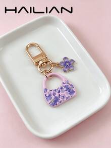 HAILIAN 花卉印花迷你手提包钥匙扣，可爱珐琅花朵吊坠包饰，ins风多色甜美风格配饰，青少年女孩的完美礼物 - 彩色 - 查看 3