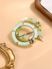 Set de 2 pulseras versátiles con elementos de verano estilo bohemio, cola de pez y decoración de estrella de mar - Pulsera - Ver 2