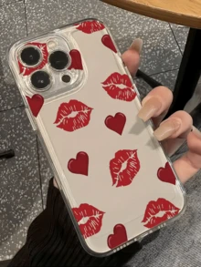 1pc Space Heart & Sexy Red Lip Minimalist Personalized TPU Shockproof Full Coverage Phone Case, Compatible With Apple 17, 16, 15, 14, 13, 12, 11 Pro Max, Air, And Series - Multicolor - View 4