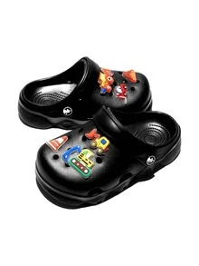 HOEASE Youngsters' EVA Garden Clogs, EVA Beach Shoes, Breathable Slip-On Design With Luminous Cartoon Charms For Boys And Girls, All-Season Footwear - Black - View 2