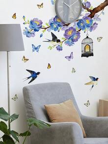Fresh Watercolor Flower Branch Wall Stickers, Cherry Blossoms, Cute Rabbits, Swallows, Butterflies Optional, PVC Waterproof Self-Adhesive Paper, DIY Wall Decoration For Bedroom, Living Room, Spring Flowers - Wall Stickers - View 7