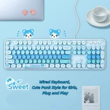 Teclado con cable MOFii Sweet de unicolor degradado, teclas redondas retro, conexión estable, plug and play sin controlador, teclas de acceso rápido multimedia integradas, adecuado para oficina, diseño de teclado completo de 104 teclas, compatible con computadoras de escritorio y portátiles - Ver 18