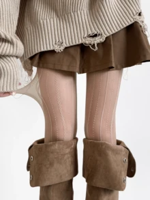1 đôi quần legging chấm bi ren kẻ sọc dọc màu đen/trắng/màu da/xám/tím, kiểu dáng gợi cảm, thích hợp cho mùa xuân và hè. - Nhiều màu - Xem 3