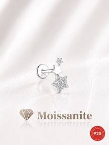 1 chiếc khuyên tai đơn bằng bạc S925 mạ vàng 18K hình ngôi sao năm cánh đính đá Moissanite, thiết kế hình ngôi sao, không gây dị ứng và chống xỉn màu, dễ phối đồ hàng ngày, khuyên tai Moissanite tinh tế hoàn hảo để đeo hàng ngày và làm quà tặng dịp lễ. - Bạc - Xem 1
