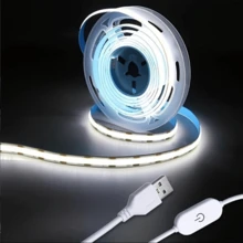 LITSHOW 可调光 COB LED 灯带 - 8mm 超薄柔性橡胶条，触摸/挥手感应控制，5 个 USB 接口，适用于电视背光、卧室、橱柜、衣柜等，高亮度 LED 照明，现代风格 - 3000K Warm White - 查看 3