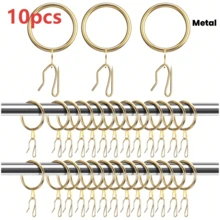 10pcs Metal Curtain Rings And 10pcs Metal Hooks, Suitable For Windows, Doors Or Shower Curtains. Metal Curtain Rings With Eyelets For Pleated Curtains. Durable Metal Hooks. Home Decor Hardware. Elegant Window Decoration. Smooth Surface. - Multicolor - View 14