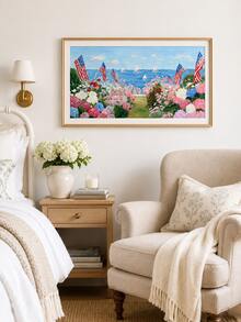 1PC Abstract Fireworks And American Flag Art For Independence Day – Red And Blue Artistic Vintage Oil Painting Style – Living Room Or Entryway Holiday-Themed Wall Decor – Frameless - Abstract - View 1