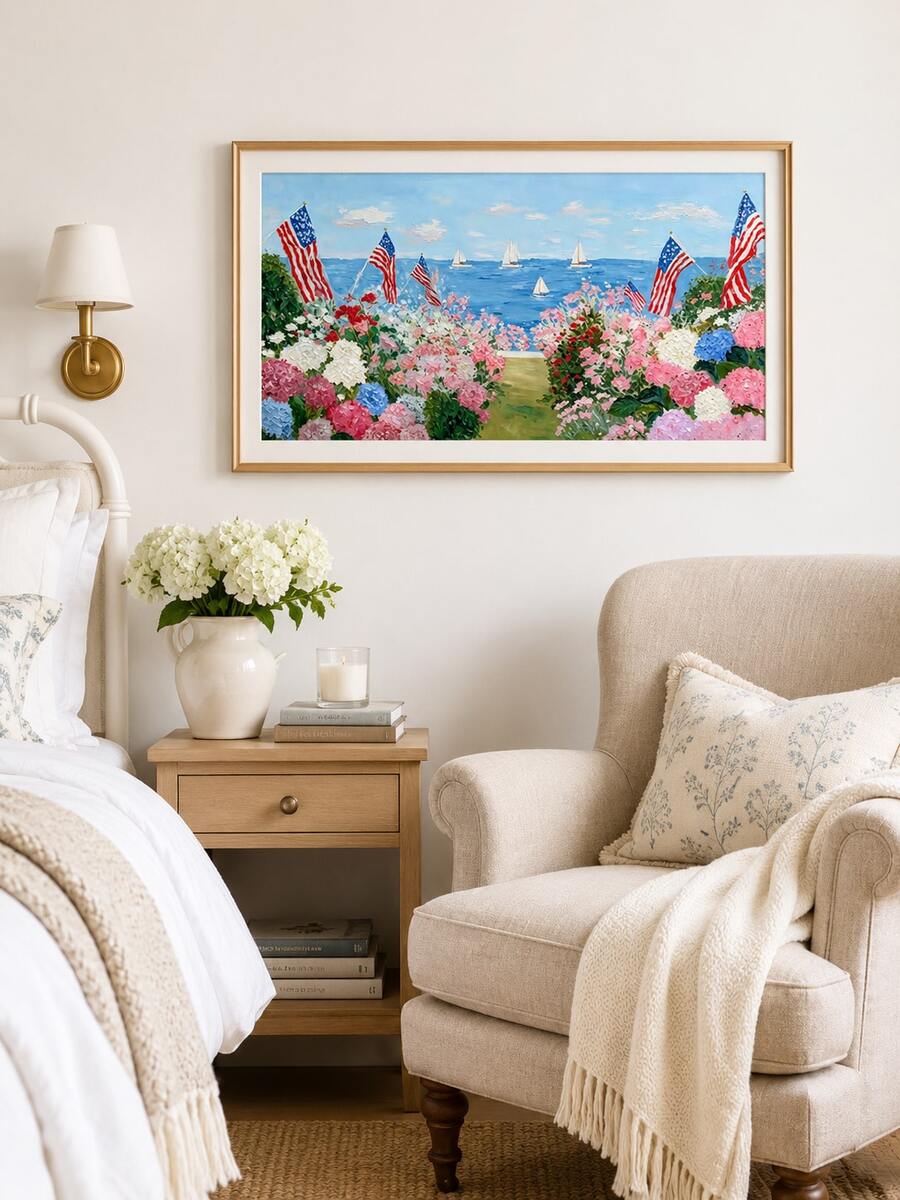 1PC Abstract Fireworks And American Flag Art For Independence Day – Red And Blue Artistic Vintage Oil Painting Style – Living Room Or Entryway Holiday-Themed Wall Decor – Frameless - Abstract - View 1