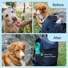 2-In-1 Pet Travel Water Bottle & Food Container, Portable Dog Drinking And Feeding Bowl For Puppies, Small & Large Dogs, Camping, Hiking And Vacation - 19oz, Purple - View 7