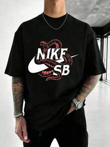 [New Products] Fashion Summer Men's Crew Neck Short Sleeve T Shirt, Solid Color Double Sided Printing, Breathable Comfortable Versatile Casual Daily Top For Outdoor And Daily Wear - 黑色 - 查看 2