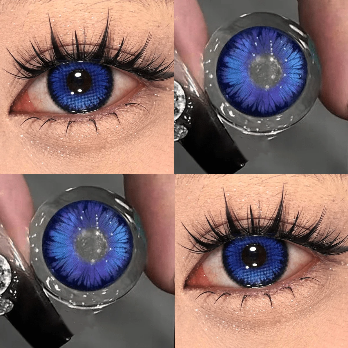 Lalens Sparkle - 冰晶花瓣蓝美瞳 - 1副装，带镜盒，放大效果，直径14.50mm，年抛型，适合小眼睛，用途广泛，适用于角色扮演、毕业典礼、生日、节日（夏季/秋季）、派对、海滩、旅行、露营、户外活动、校园生活和各种庆祝活动。完美打造精致眼妆、时尚造型、万圣节装扮，也是角色扮演的理想之选。