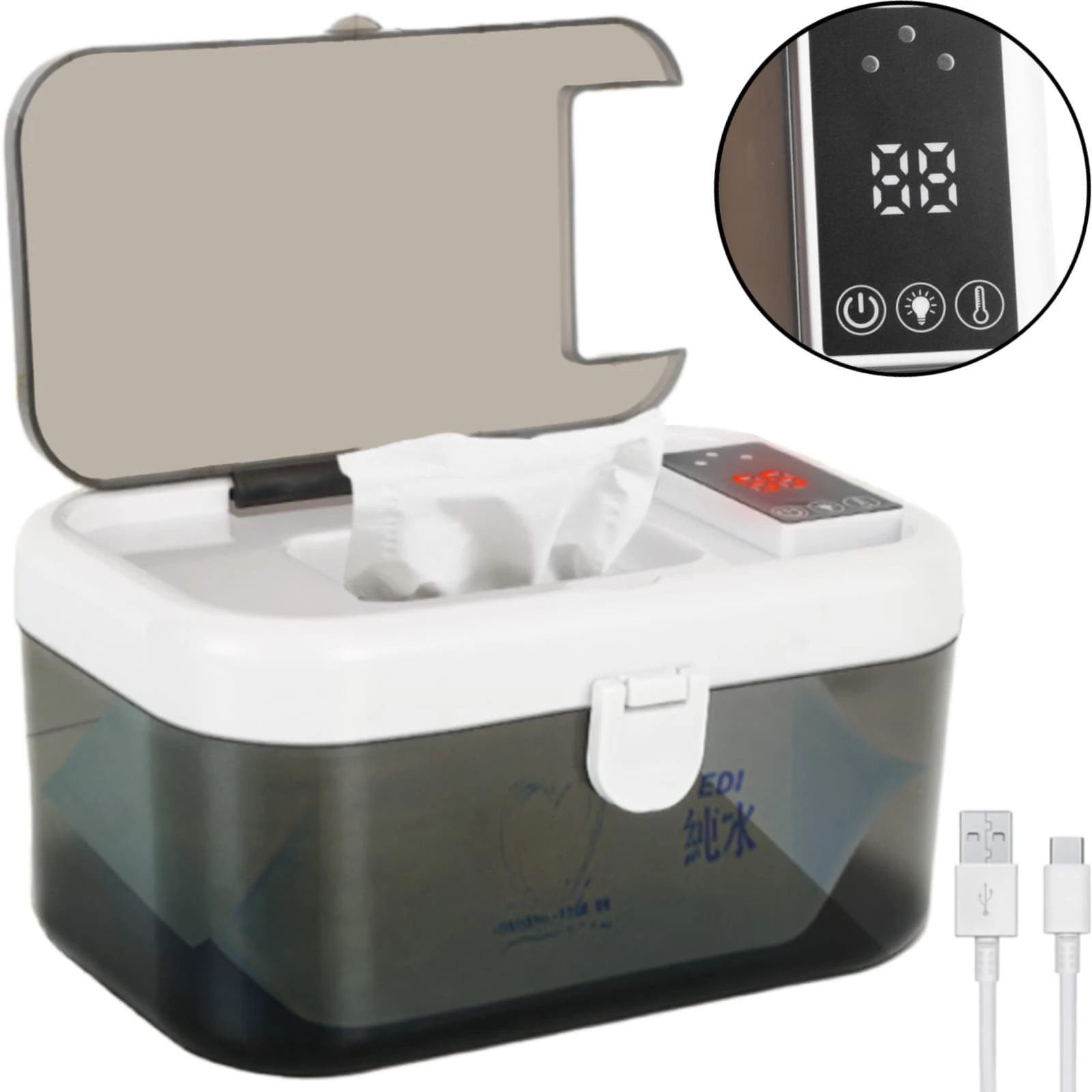 Wipe Warmer, 3 Temperature Modes, 55/60/65 Celsius, Compatible With 80 Wipes, With Light - 卡其色 - 查看 1