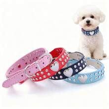 Fashion Luxury Bling Rhinestone Pet Collar, Multi Size Adjustable Pet-Friendly PU Leather Neck Strap, Sparkling Crystal Diamond Comfort Decorative Collar For Puppy Cat Small Medium Dogs - 紅色 - 查看 4