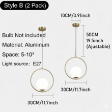 1/2 chiếc đèn treo hình cầu tròn mạ vàng sang trọng, đế đèn E27, kiểu dáng tối giản hiện đại cho phòng ăn, quầy bar, phòng ngủ, tạo không gian ấm cúng cho ngôi nhà (Không bao gồm bóng đèn) - Vàng - Xem 8
