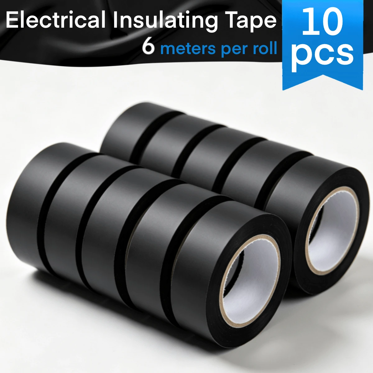 10 Rolls Black PVC Electrical Tape - Strong Adhesive, Heat Resistant, Durable, Suitable For Wires, Racket Grips And Household Use - Insulating Flame Retardant Tape, Essential For Home Decoration | Durable Adhesive - B-Black - View 1