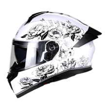 Floral Hand-Painted Matte Black & White Motorcycle Helmet, Unisex All-Season Riding Safety Helmet With Dual Visors - Unveiling the Helmet With Flowers - View 6
