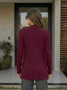 Women's Open Ribbed Cardigan, Basic, Elegant, Casual, Winter, Cold Weather, Knit Cardigan - Color caoba - Ver 3