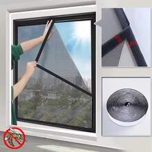 1 pieza Malla anti-mosquitos para ventana, red gris con bordes negros, dispositivo repelente de insectos para interiores, instalación con cinta adhesiva de gancho y bucle, sin necesidad de perforar, esencial para hogares en verano - SC26001 - Ver 1