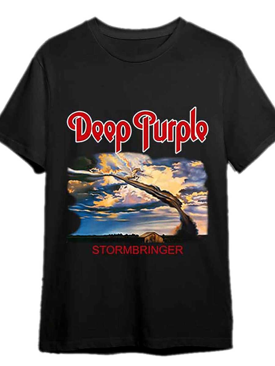 Camiseta Retro Deep Purple Storm 1974 de Nuevo Diseño. Serie única de camisetas estampadas de manga corta para hombre, color negro PR. Una camiseta de manga corta adecuada para el hogar, el uso diario, fiestas y viajes, perfecta como regalo para amigos o familiares. - Negro - Ver 1