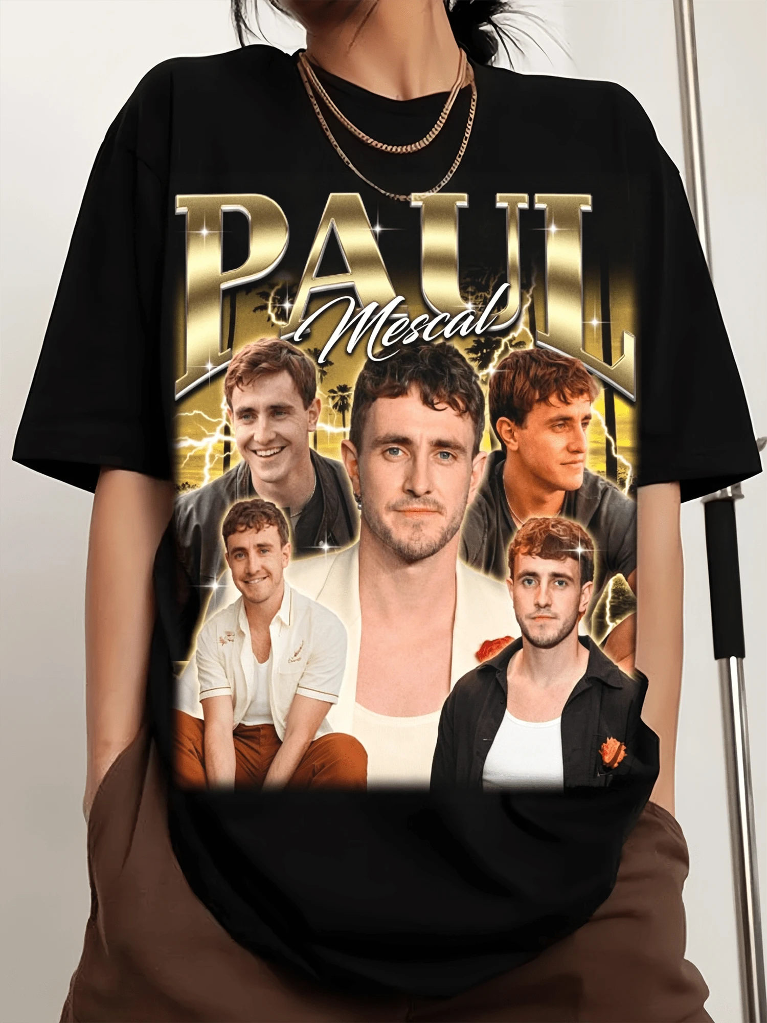 T-shirt rétro Paul Mescal – T-shirt, sweat-shirt et sweat à capuche Paul Mescal, t-shirt de sport imprimé pour homme, col rond, confortable et polyvalent, 100 % coton, 220 g - Noir - Voir 1