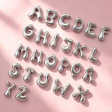 1pc Silver Stainless Steel Initial Pendant, Unisex Keychain Pendant Accessory, Bubble Letter Pendant - Bubble Letters - View 2