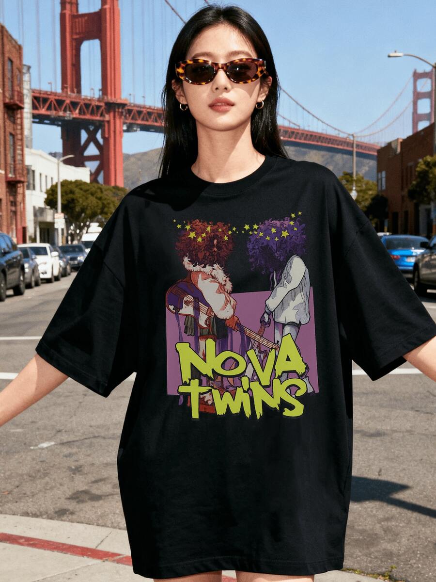 WoDress Camiseta Oversized para Mujer Disponible en Cinco Tallas, Adecuada para las Cuatro Estaciones.Camiseta Casual de Verano con Cuello Redondo, Estampado de Oso Fresco, Ligero Elástico, Corte Regular, Manga Corta para Uso Diario y S - Negro - Ver 1
